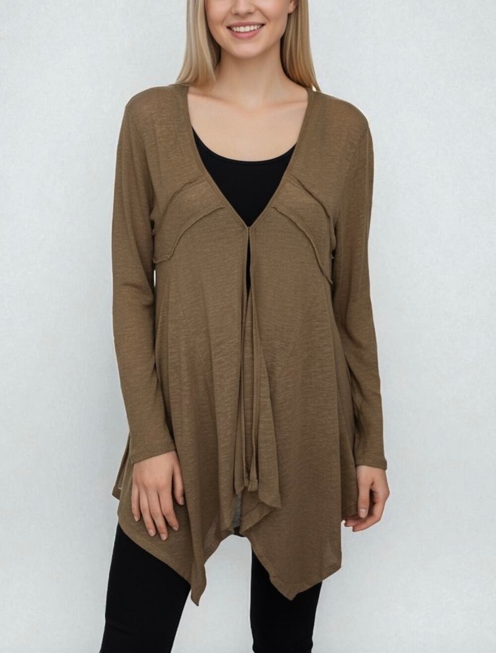 Neiman Marcus Vintage Y2K Linen Blend Long Cardigan Sweater Brown Size L